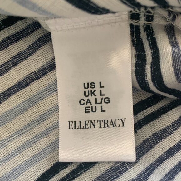 Ellen Tracy Striped Linen Tunic Top 1/2 Zip Tassel Blue & White Sz L #43N - Picture 8 of 9